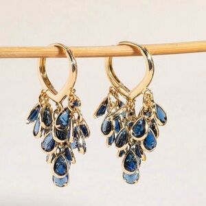 Gold and Blue Teardrop Cluster Hoop Earrings - Women Jewelry